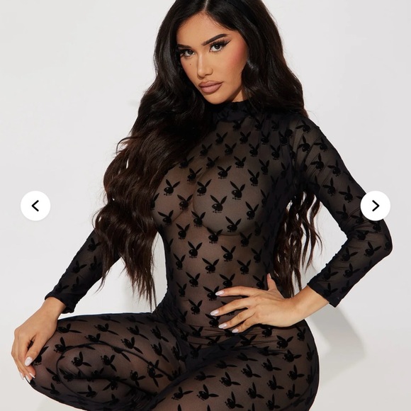 PLAYBOY Black Mesh Bodysuit with Bunny Ears - Picture 3 of 6